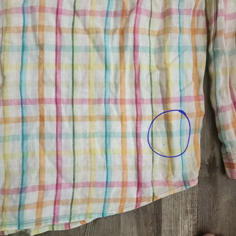 Tommy Bahama Button Front Shirt Mens XXL Multi Color Plaid Linen Island Modern